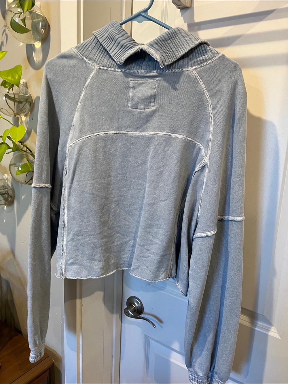 aerie Light Blue Cropped Cowl Neck Sweater - Picture 4 of 6